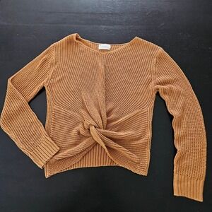 Dreamers Women's Cropped Front Twist Sweater L Brown‎ Knit Boho Earthy Western